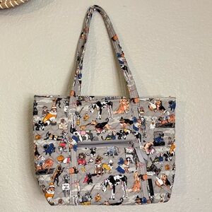 Vera Bradley Gray Tote with Multicolor Dog Print